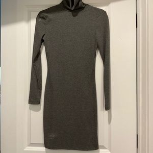 Gray Ribbed turtleneck long sleeved mini dress